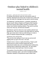 Outdoor Play and Mental Health