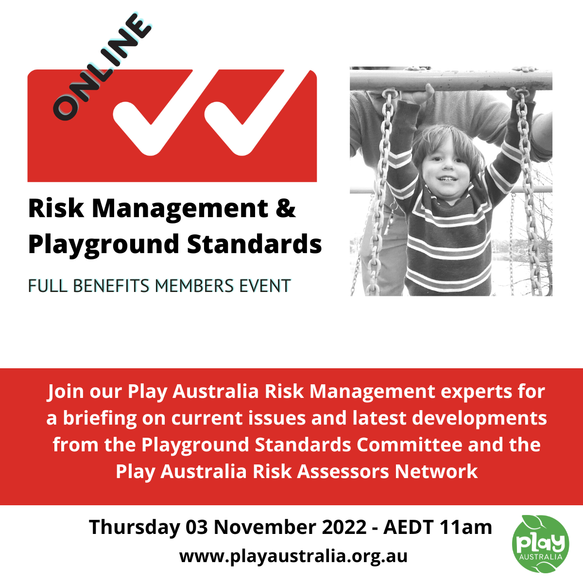 Play Australia Playground Standards PS session, Risk Management and Playground Standards update