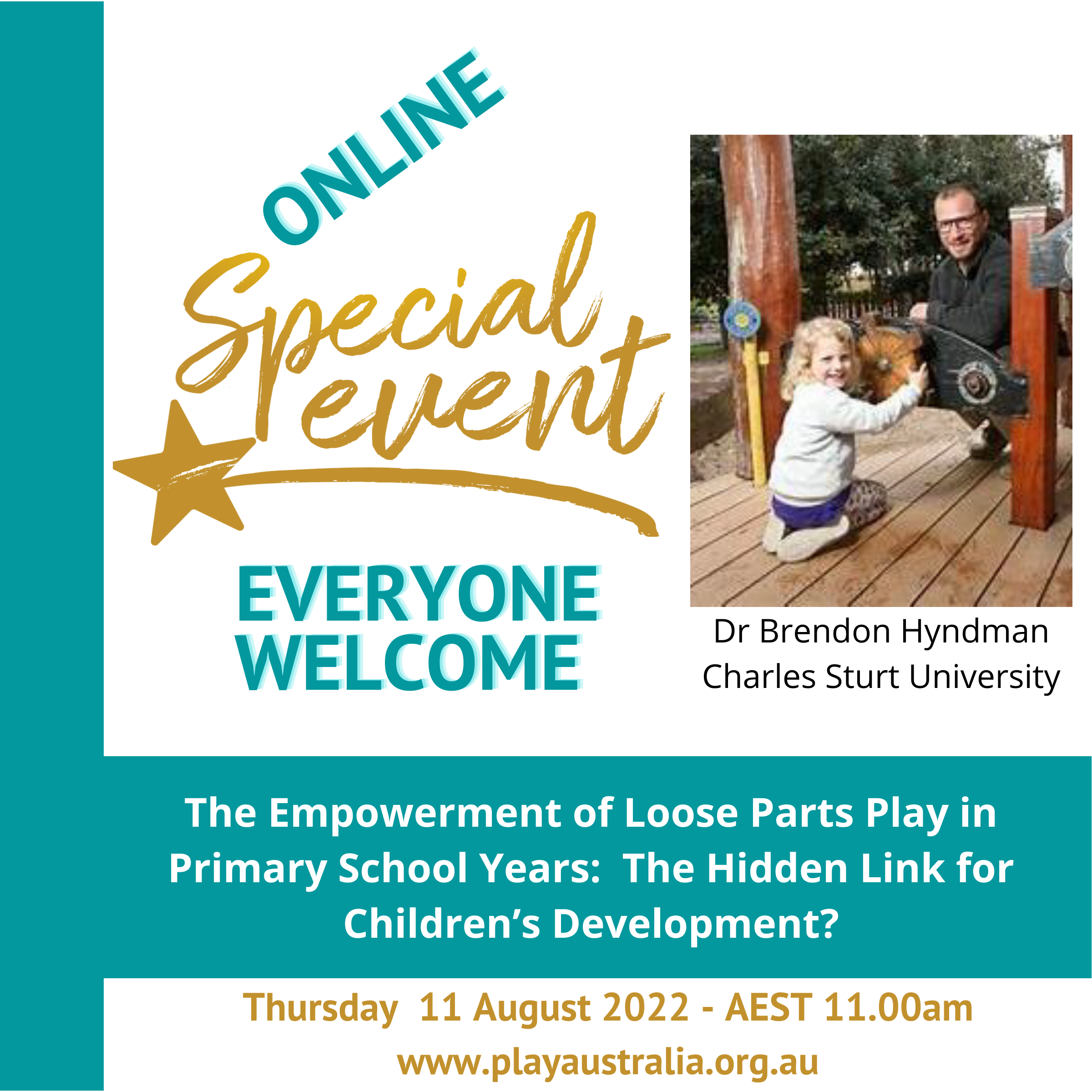 Online Learning Series special event, The empowerment of loose parts play with Dr Brendon Hyndman